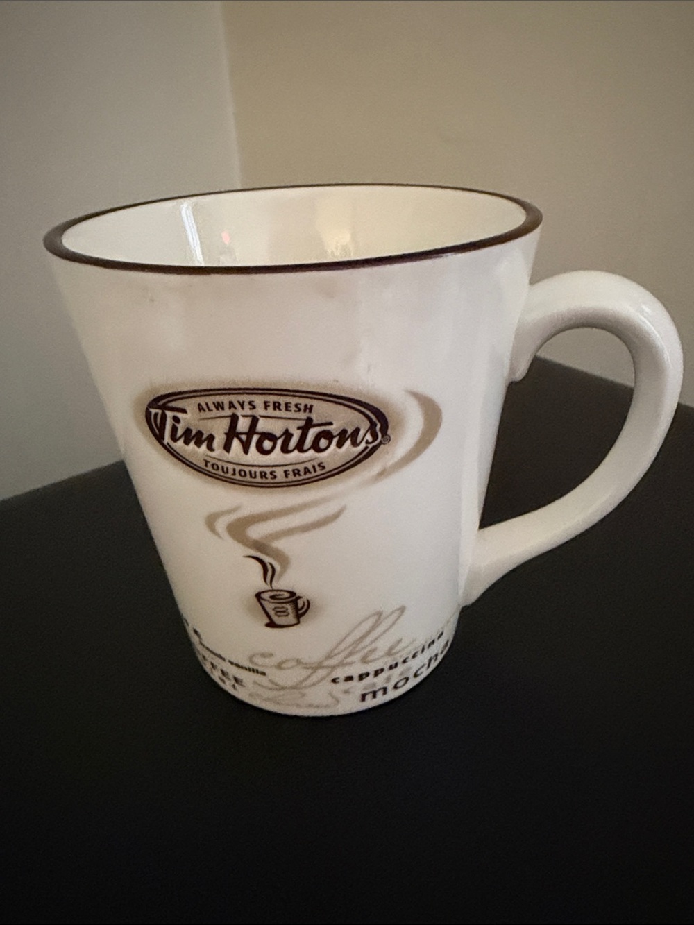 Tim Hortons White Ceramic Coffee Mug with Brown Accents